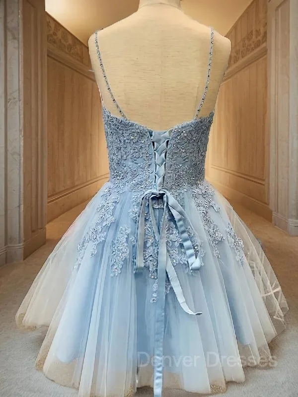 A-Line/Princess V-neck Short/Mini Tulle Homecoming Dresses With Appliques Lace Tunics Versatile all-occasion