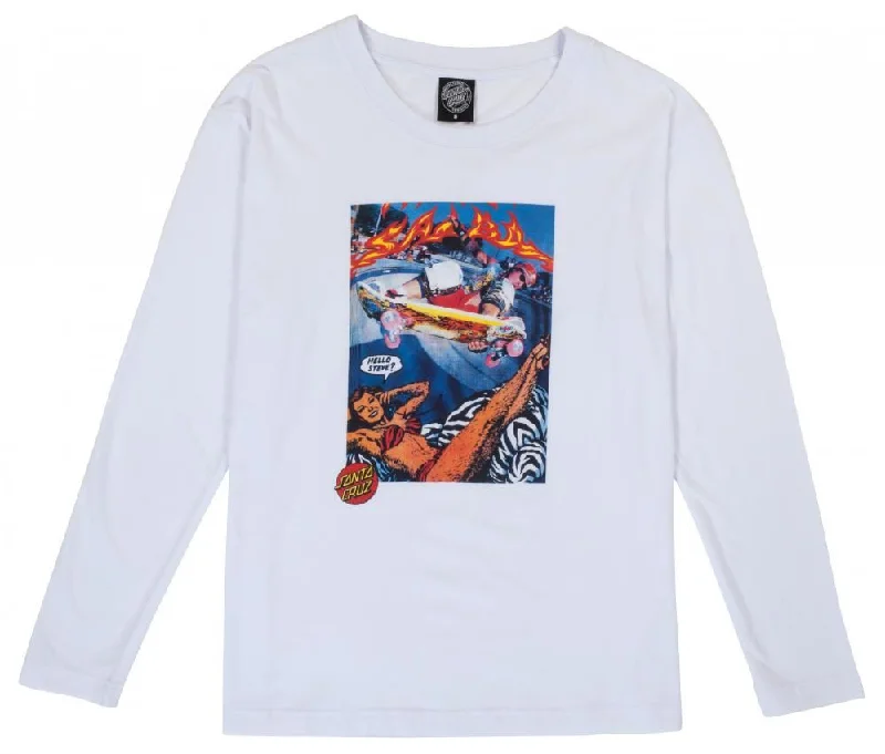 Santa Cruz Womens L/S T-Shirt Hello Steve? L/S T-Shirt - White -- Basic T-Shirt Crew Neck Short Sleeve