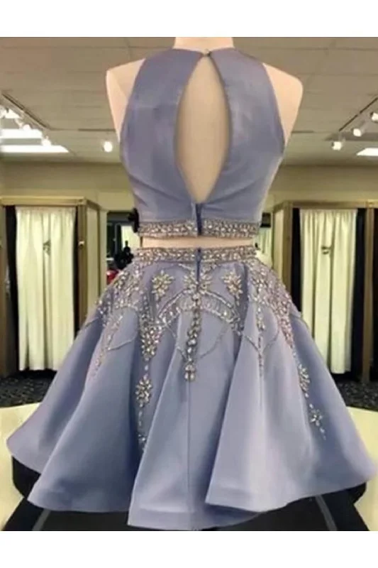 A Line 2 Pieces Beaded Satin Short Homecoming Dresses, Scoop Tunics Cozy comfortable A Line 2 Pieces Beaded Satin Short Homecoming Dresses, Scoop Tunics Cozy comfortable