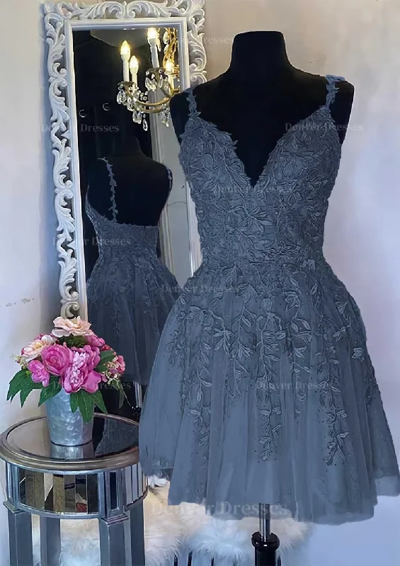 A-line V Neck Sleeveless Short/Mini Tulle Homecoming Dress with Appliqued Beading Tunics Versatile stylish A-line V Neck Sleeveless Short/Mini Tulle Homecoming Dress with Appliqued Beading Tunics Versatile stylish