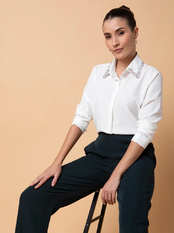 Women Solid White Oversized Shirt-8009-White-- Modern Contemporary Chic