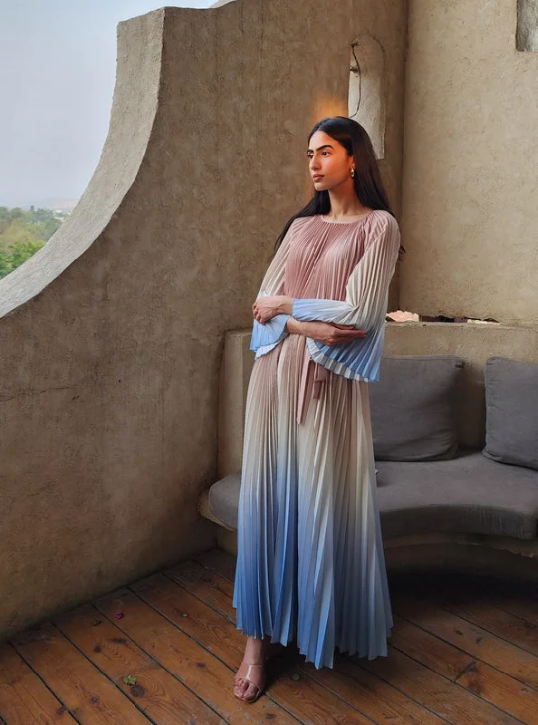 Ombre Seina Dress - Beige to Blue Tunics Print Colorful