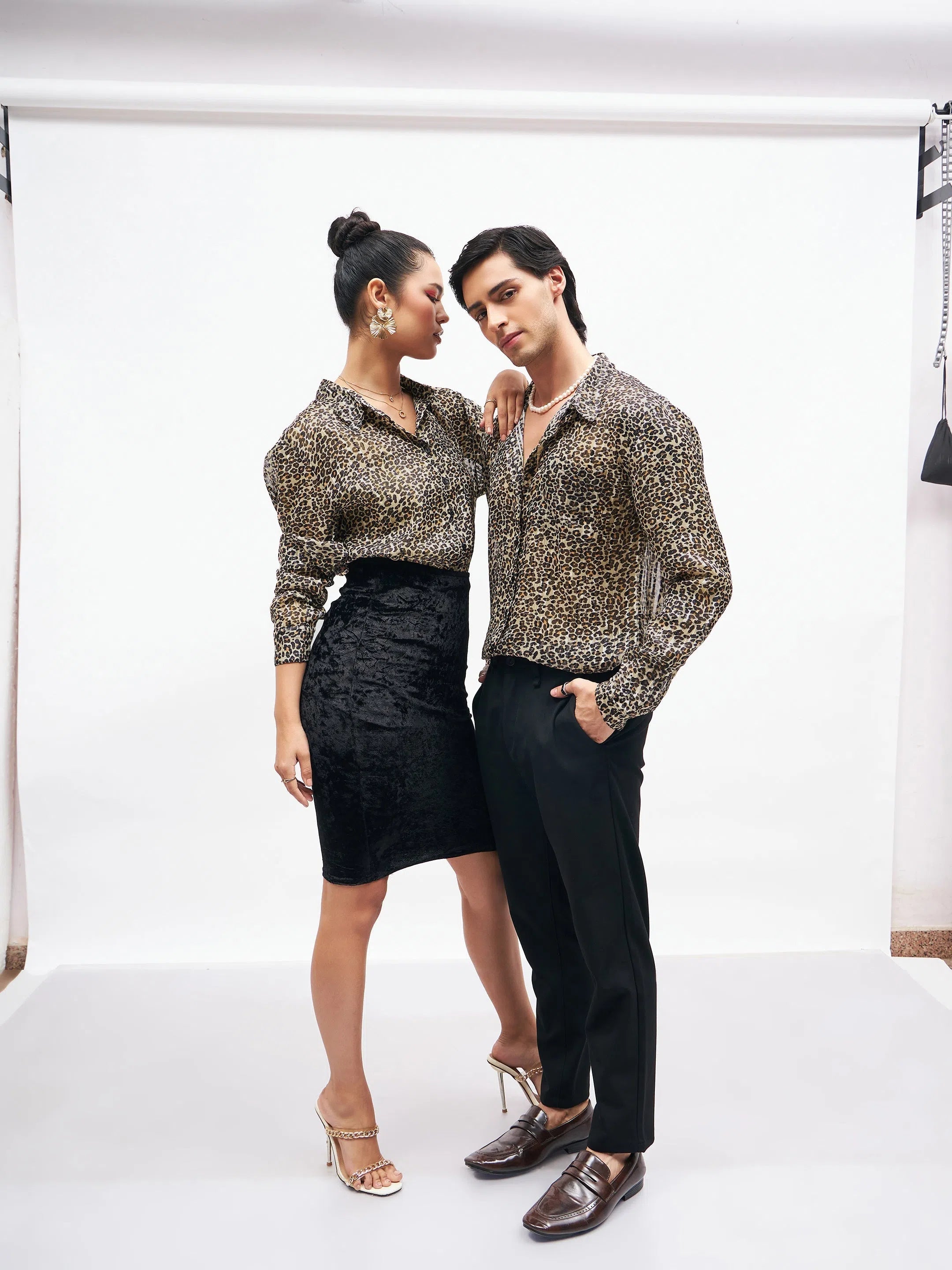 Unisex Leopard Print Lurex Party Shirt-- Nylon Fabric Polyester Fabric Spandex Fabric Unisex Leopard Print Lurex Party Shirt-- Nylon Fabric Polyester Fabric Spandex Fabric
