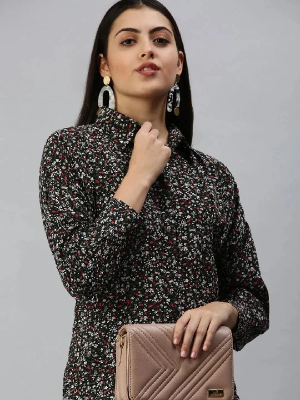 Women's Black Printed Shirt-AE-10198-Black-- Satin Fabric Silk Fabric Chiffon Fabric Women's Black Printed Shirt-AE-10198-Black-- Satin Fabric Silk Fabric Chiffon Fabric
