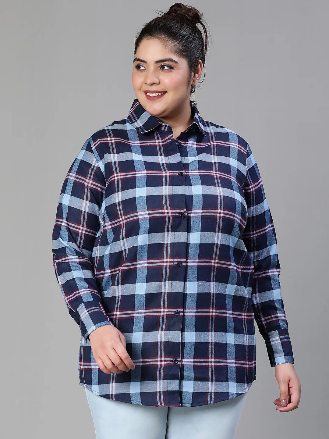 Likely Multicolor Check Prinyt Plus Size Cotton Shirt-- Cozy Warm Stylish