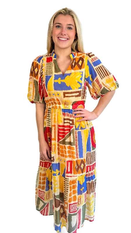 THML Abstract Tribal Dress Crew Neckline Sporty