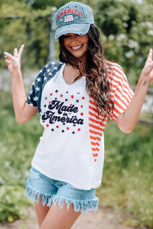 Made In America V-Neck Ladies T Shirt-- Seamless Knitted Crochet