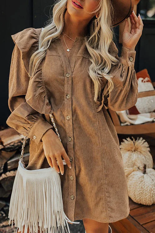 Camel Corduroy Dress Pencil Office Professional