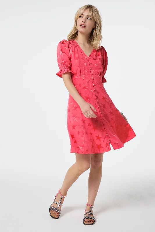 Coral Star Jacquard Flute Sleeve Short Tea Dress Tunics Stylish modern