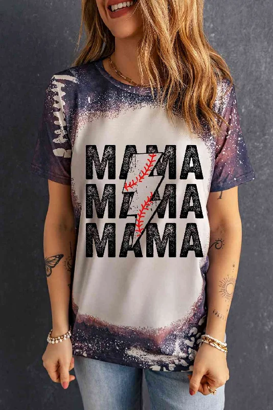 Colorful Bleached MAMA Baseball Ladies T-Shirt-- Zippered Buttoned Snapped