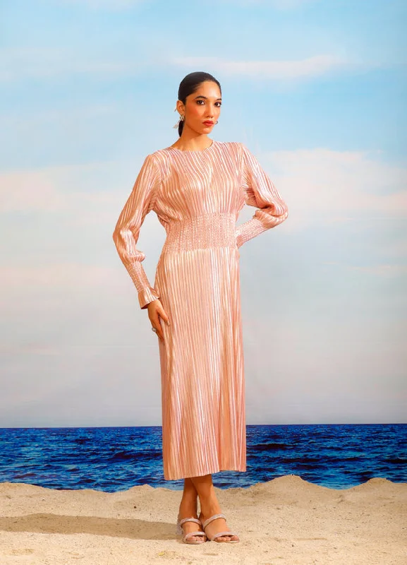 Rochella Metallic Dress - Rose Gold Tunics Solid Classic