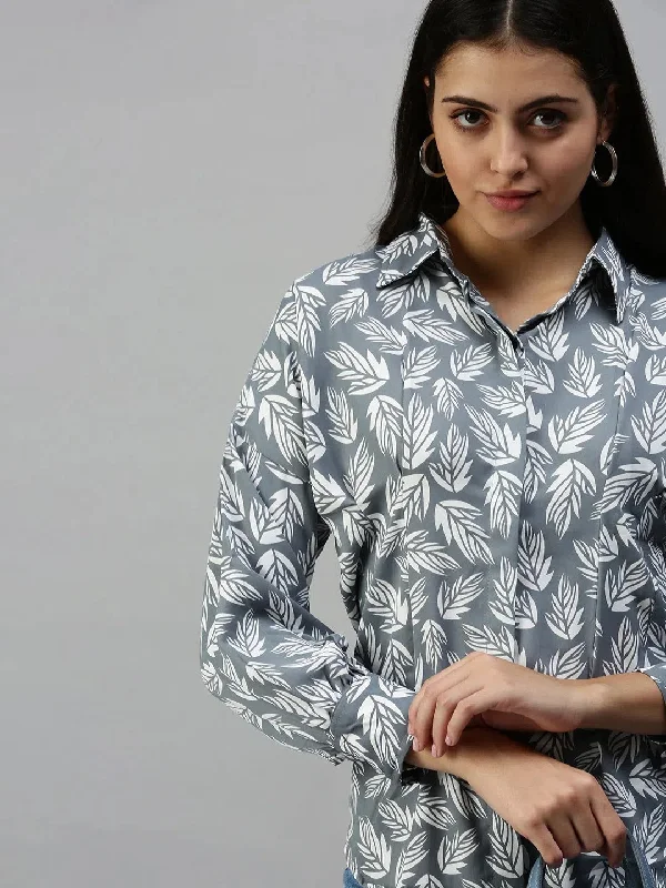 Women's Grey Printed Shirt-AE-10199-Grey-- Faux Fur Fabric Real Fur Fabric Shearling Fabric Women's Grey Printed Shirt-AE-10199-Grey-- Faux Fur Fabric Real Fur Fabric Shearling Fabric
