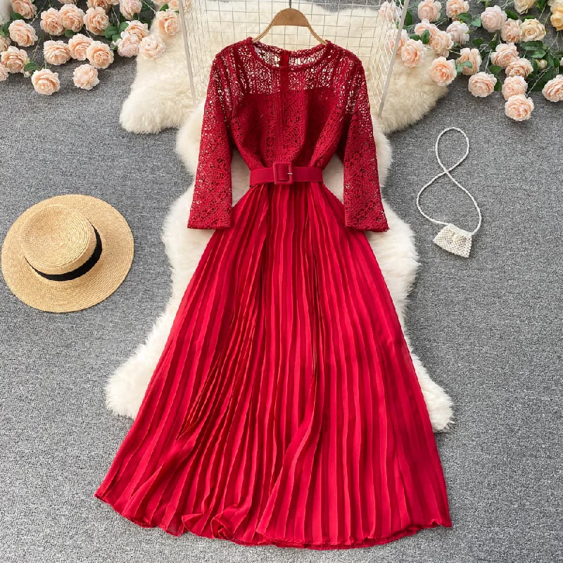 2023 Fashionable Round Collar Hollowed-out Lace Dress High Waist Elegant Casual Dress For Women Tunics Luxurious premium 2023 Fashionable Round Collar Hollowed-out Lace Dress High Waist Elegant Casual Dress For Women Tunics Luxurious premium