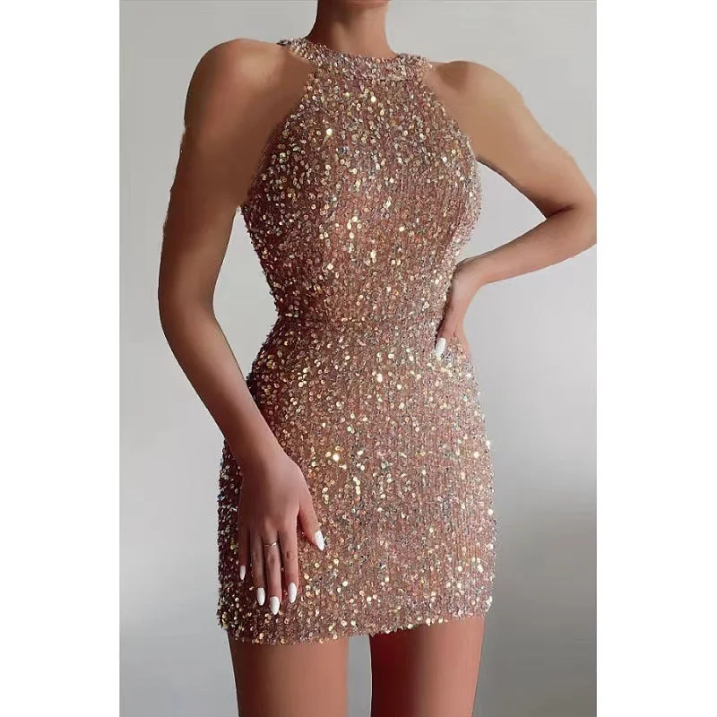 TWOTWINSTYLE Fashion Elegant Sleeveless Sequin Round Collar Women Ladies Dresses Tunics Sophisticated sleek