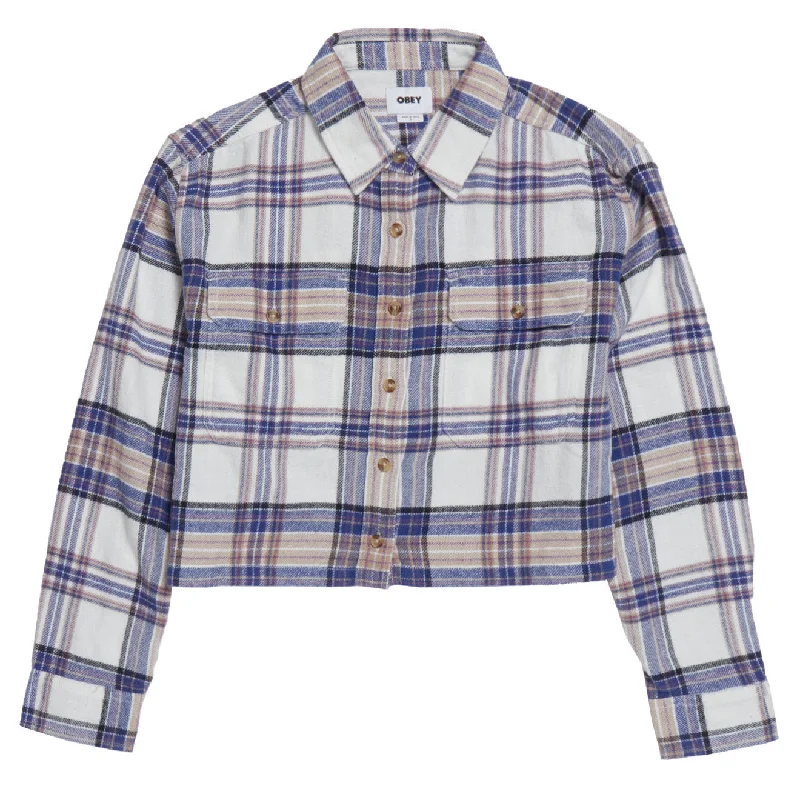 Obey Womens Max Flannel Shirt Unbleached Multi-- Elegant Classic Vintage