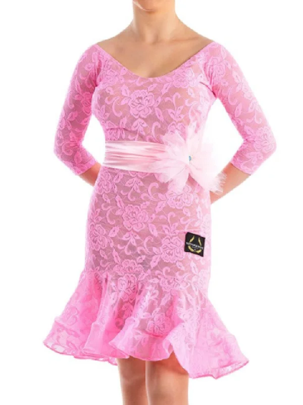 Victoria Blitz AGRIGENTO Lace Latin Dress with V-Neck, 3/4 Sleeves, and Wide Ribbon Belt Available in 6 Colors PRA 749 in Stock Halter Neckline Beach Victoria Blitz AGRIGENTO Lace Latin Dress with V-Neck, 3/4 Sleeves, and Wide Ribbon Belt Available in 6 Colors PRA 749 in Stock Halter Neckline Beach