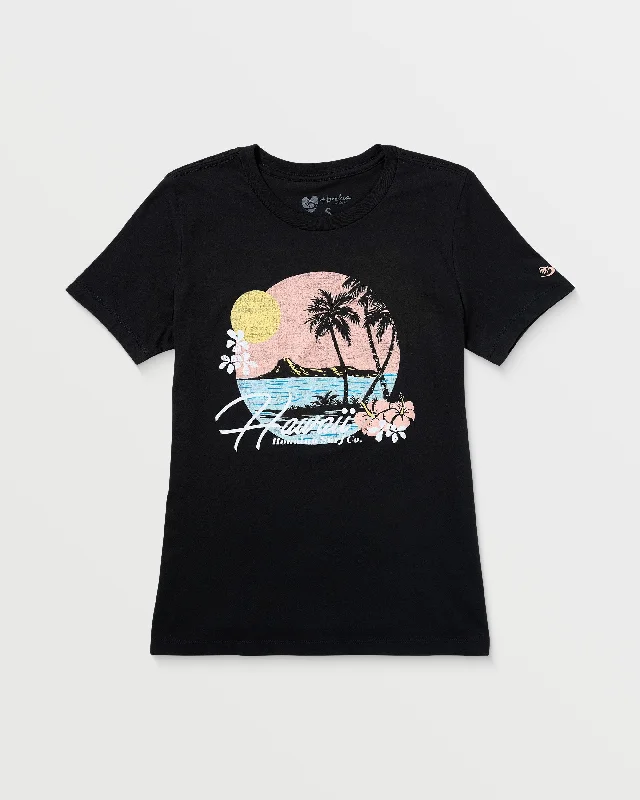 Womens Hawaii Coastin T-Shirt - Off Black -- Basic T-Shirt Crew Neck Short Sleeve