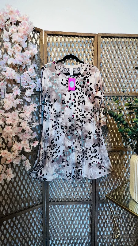 Cheetah Print 3/4 Sleeve Dress Tunics Versatile functional