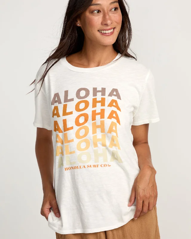 Womens Repeat Aloha T-Shirt - Salt Crystal-- Ribbed T-Shirt High Neck Heavyweight