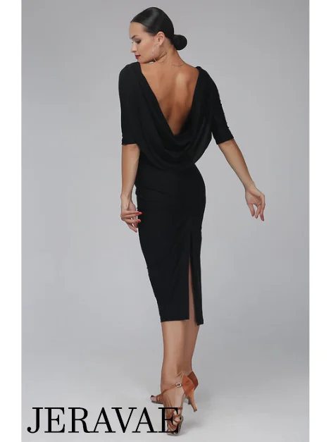 Black Latin Practice/Performance Dress with Back Sash and Half Sleeves Available in Sizes S-XL PRA 122 in Stock Tunics Favorite customer Black Latin Practice/Performance Dress with Back Sash and Half Sleeves Available in Sizes S-XL PRA 122 in Stock Tunics Favorite customer