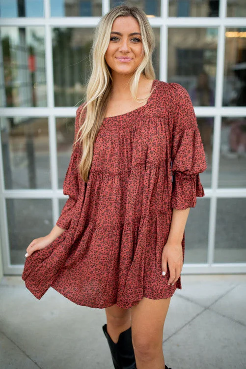 Red Floral Babydoll Dress Tunics Sophisticated sleek