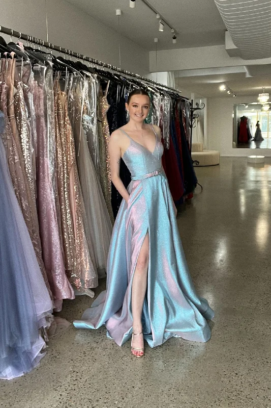 Valerie A-Line Metallic Formal Dress – PO880 Pale Blue/Pink Tunics Business professional Valerie A-Line Metallic Formal Dress – PO880 Pale Blue/Pink Tunics Business professional