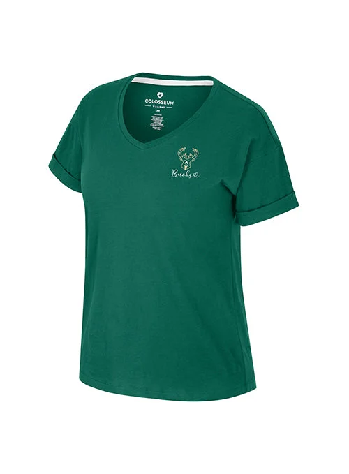 Women's Tiara Rolled Sleeve Green Milwaukee Bucks V-Neck T-Shirt-- Seamless Knitted Crochet