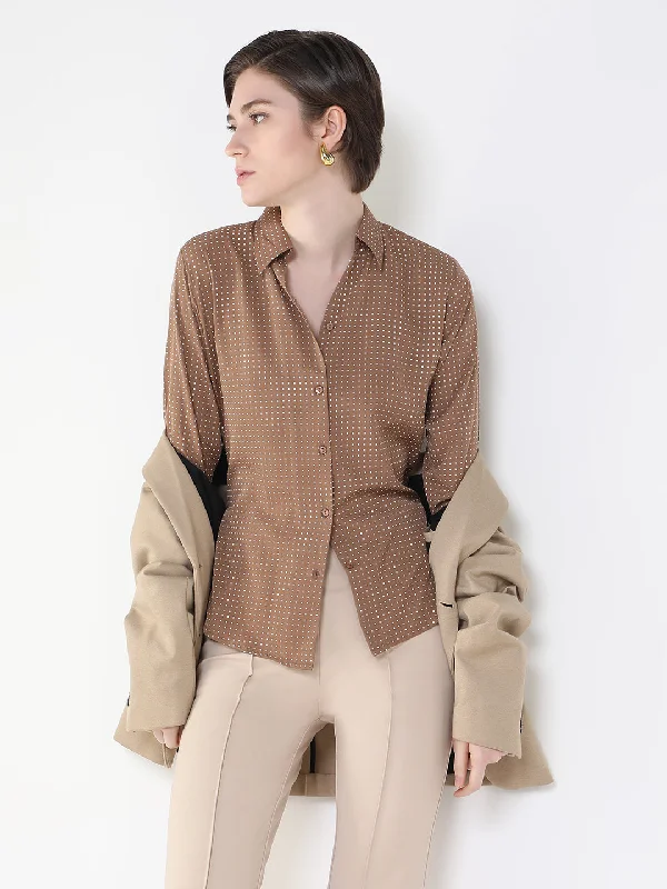 Women Micro Print Brown Slim Fit Shirt-AE-3331050-Brown-- Welt Pockets Slit Pockets Flap Pockets Women Micro Print Brown Slim Fit Shirt-AE-3331050-Brown-- Welt Pockets Slit Pockets Flap Pockets