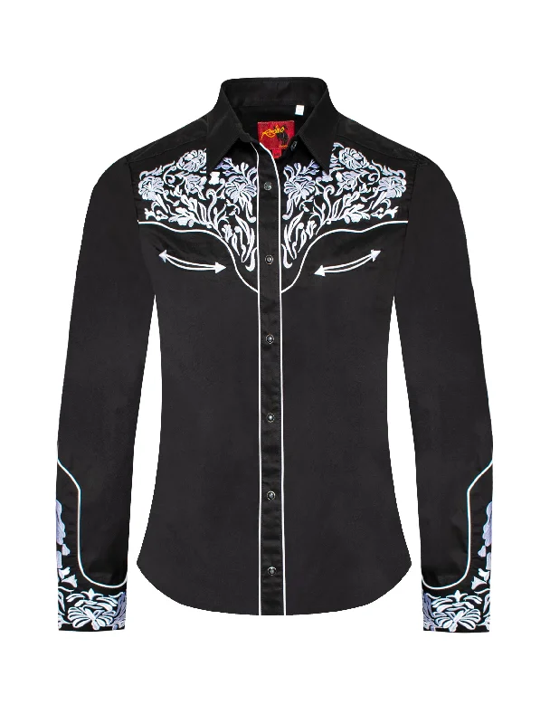 Women’s Western Embroidered Shirts-LS500-516-- Hooded Caped Shawl Collar