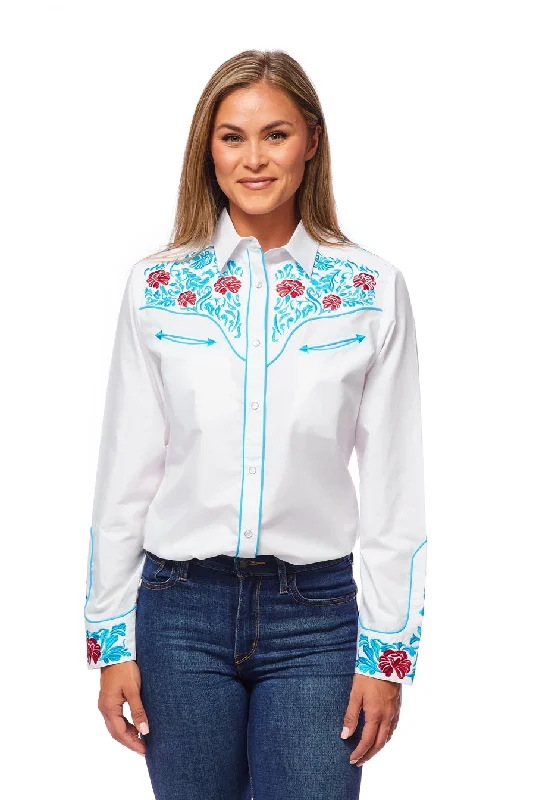 Women’s Western Embroidered Shirts -LS500-513-- Plaid T-Shirt Polka Dot Checkered