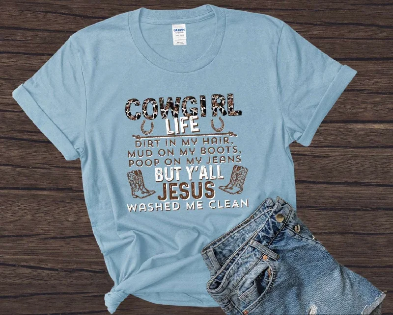 Cowgirl Life Dirt On My Boots Ladies T-Shirt-- Chenille Brocade Lace