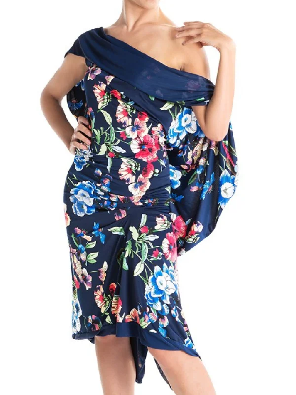 Victoria Blitz MANTOVA Navy Blue Floral Latin Practice Dress with Drape Neckline and Back Available in Sizes XS-3XL PRA 997 in Stock Tunics Business professional Victoria Blitz MANTOVA Navy Blue Floral Latin Practice Dress with Drape Neckline and Back Available in Sizes XS-3XL PRA 997 in Stock Tunics Business professional