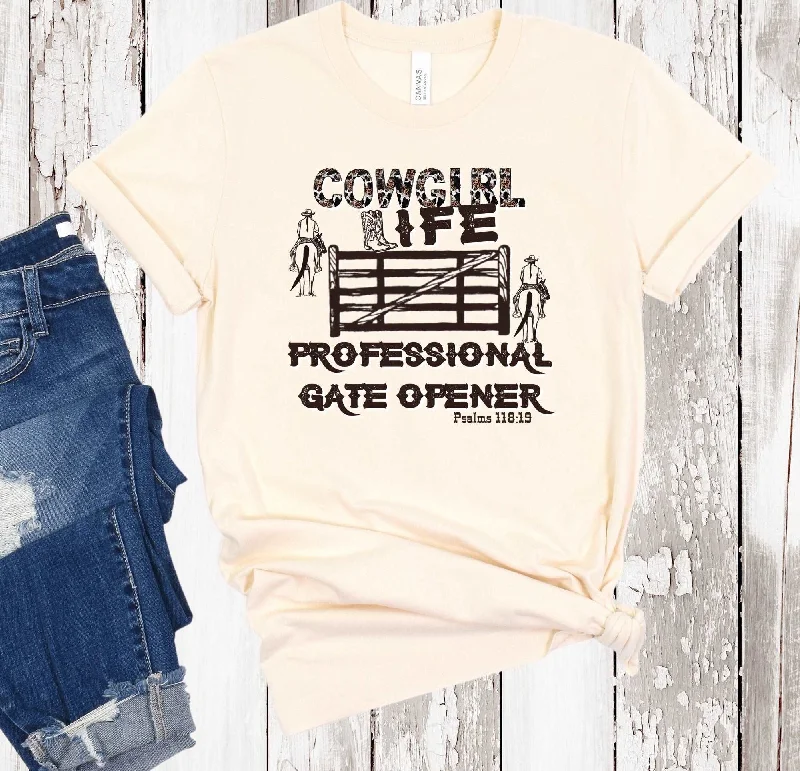 Cowgirl Life Professional Gate Opener Ladies T-Shirt-- Rayon Velvet Corduroy