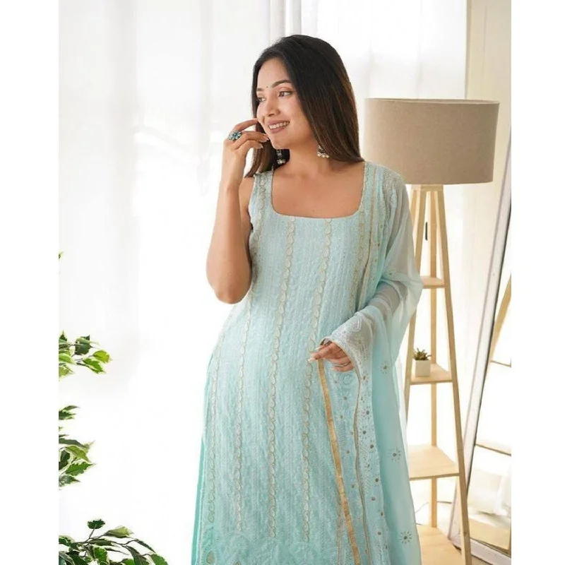 Bollywood Indian Pakistani Ethnic Party Wear Women Soft Pure Faux Georgette Blue Salwar With Dupatta Suit Dress Tunics Seasonal trendy