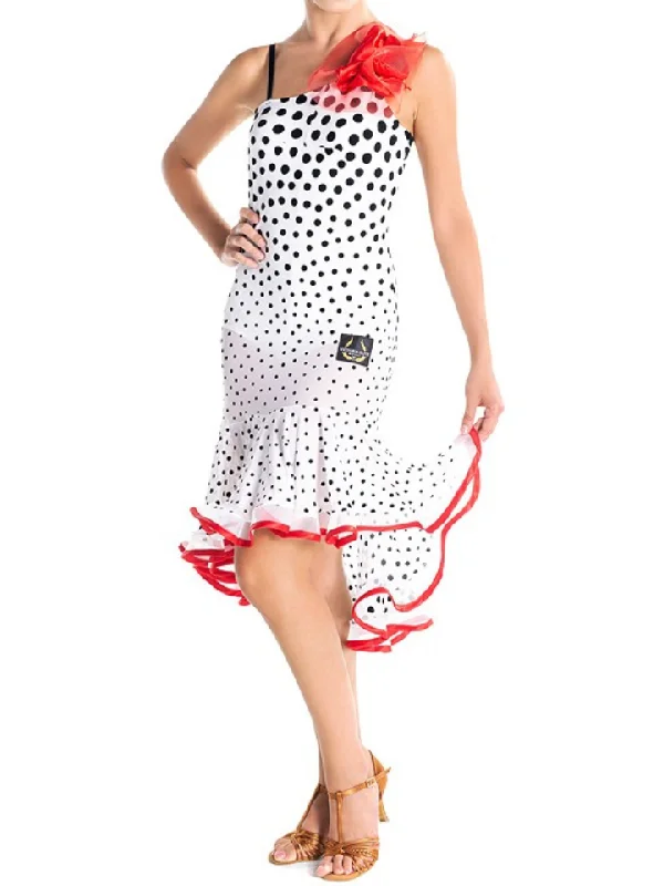 Victoria Blitz CREMONA White Mesh Latin Practice Dress with Black Velvet Polka Dots and Red Flower Detail Sizes XS-3XL PRA 905 in Stock Elegant Long Evening Victoria Blitz CREMONA White Mesh Latin Practice Dress with Black Velvet Polka Dots and Red Flower Detail Sizes XS-3XL PRA 905 in Stock Elegant Long Evening