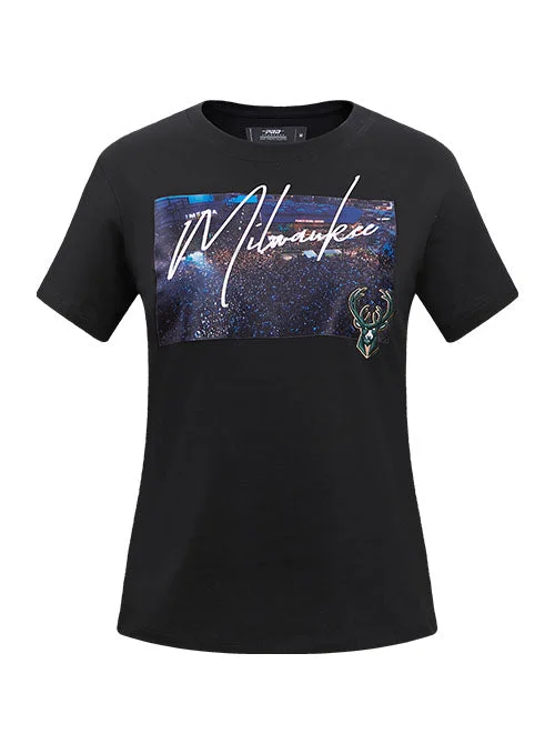 Women's Pro Standard 2023-24 City Edition City Scape Slim Milwaukee Bucks T-Shirt-- Houndstooth Herringbone Solid Women's Pro Standard 2023-24 City Edition City Scape Slim Milwaukee Bucks T-Shirt-- Houndstooth Herringbone Solid
