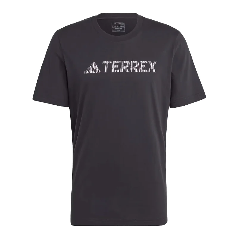 Adidas Terrex Logo T-Shirt Black-- Collared T-Shirt Boat Neck A-Line