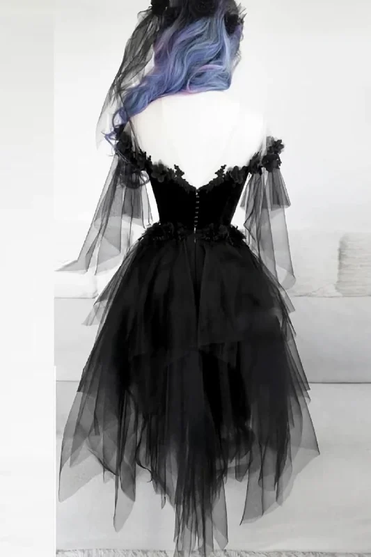Off Shoulder Lace Applique Black Tulle Short Homecoming Graduation Dresses Tunic Top Casual Off Shoulder Lace Applique Black Tulle Short Homecoming Graduation Dresses Tunic Top Casual