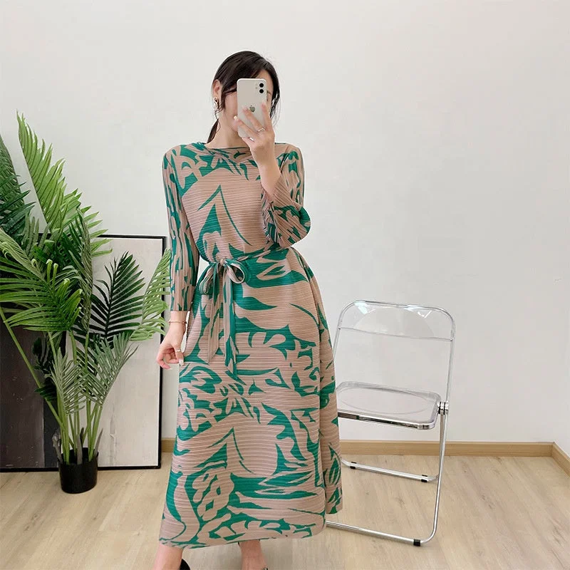 OUDINA Niche French Stretch Printed Casual Plus Size Elegant Evening Dresses Pleated Dress For Women Tunics Cozy soft OUDINA Niche French Stretch Printed Casual Plus Size Elegant Evening Dresses Pleated Dress For Women Tunics Cozy soft