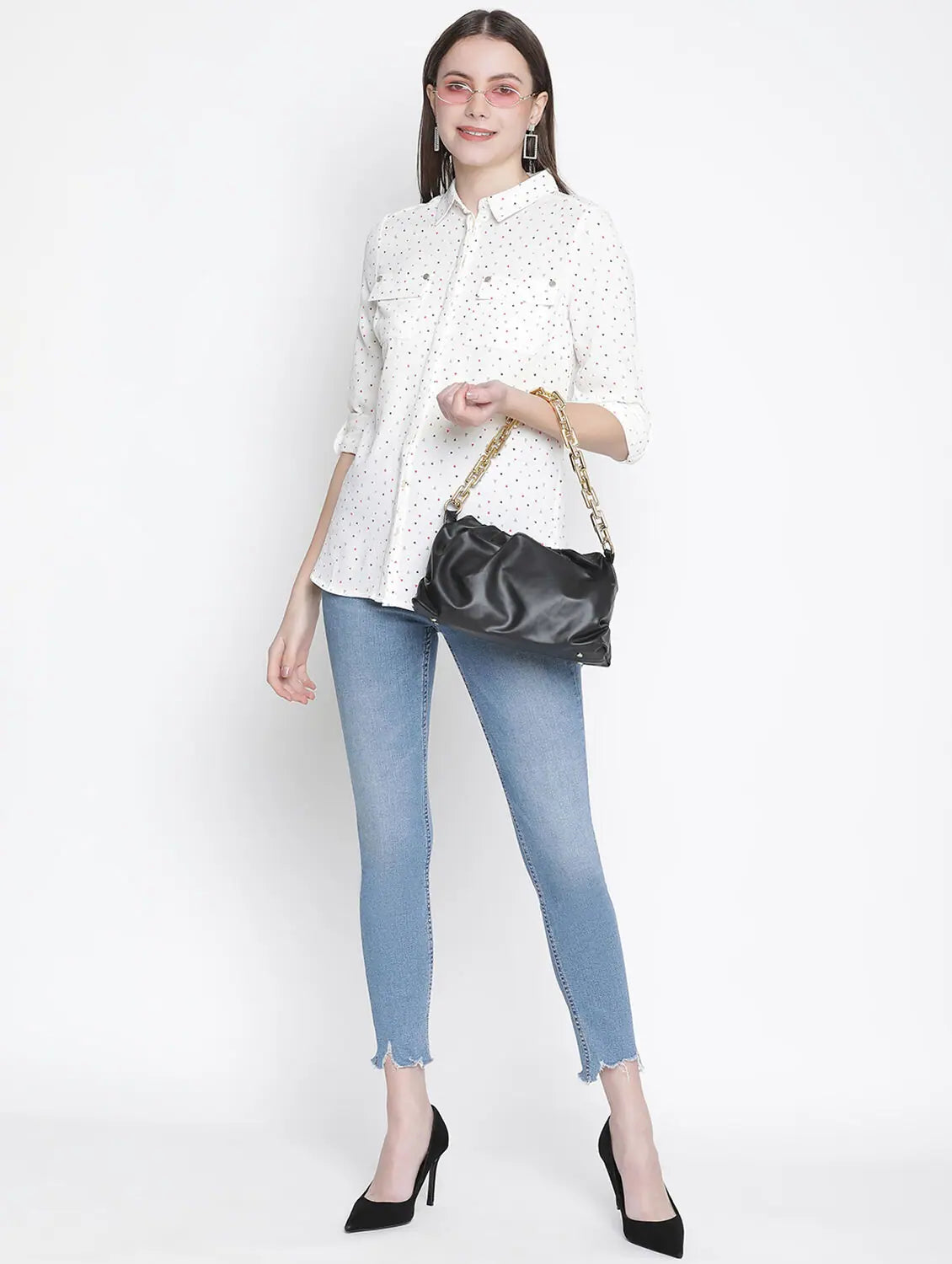 Fanciful Dot Printed Regular Women Shirt-- Modern Contemporary Chic