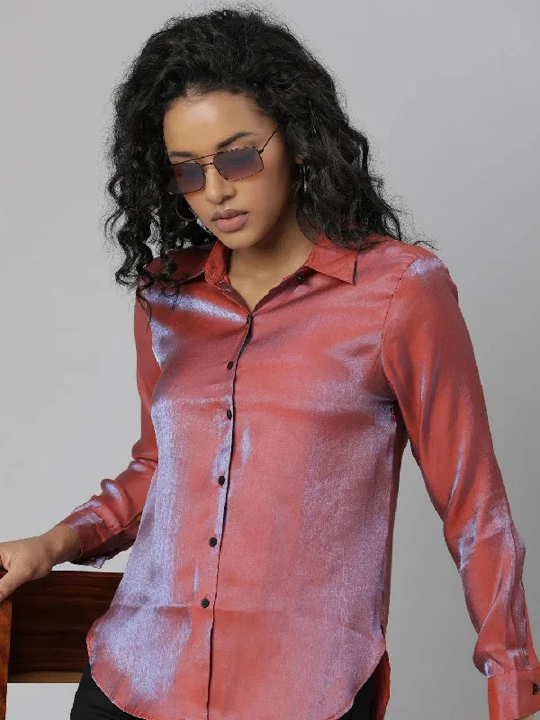 Women Rust Solid Shirt-AE-333652-Rust-- Anti-Shrink Durable Soft