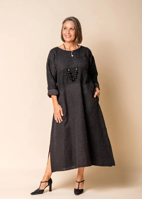 Minnie Linen Blend Dress in Onyx - Faulty Tunics Fleece cozy