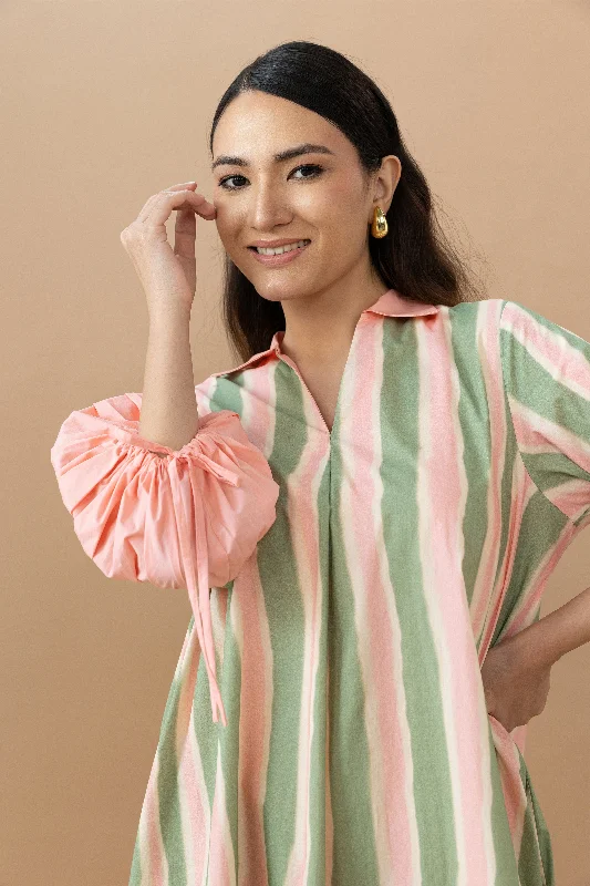 Jaden Dress - Olive Stripes Tunics Trendy modern