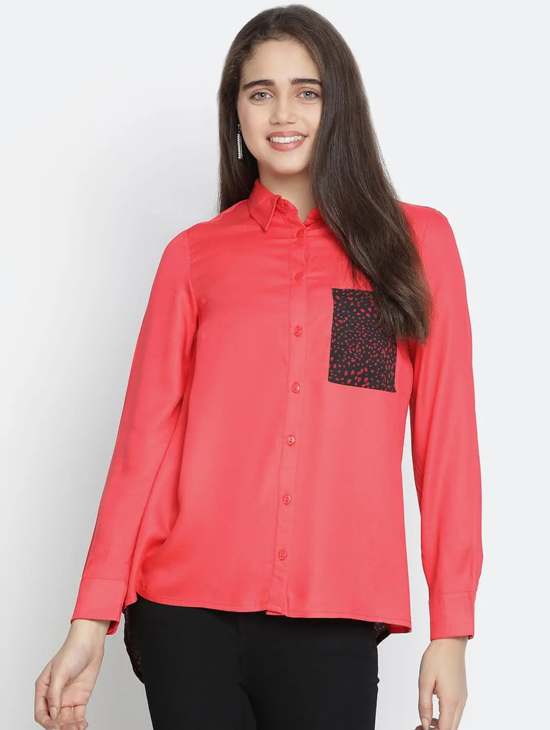 Ruby Red Colour Women Shirt-- Thin T-Shirt Open Front Quick Dry