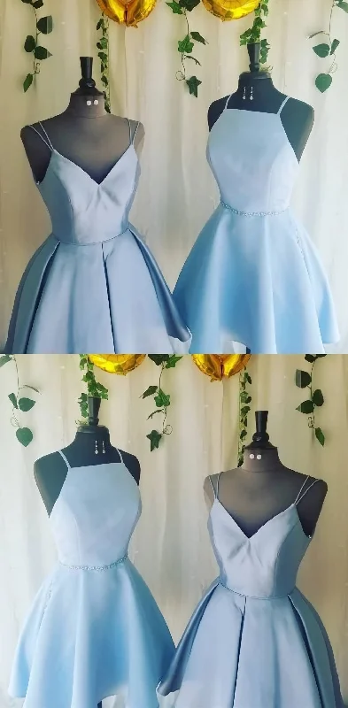 A Line V Neck Light Sky Blue Short Homecoming Dress With Pleats Tunics Cozy soft
