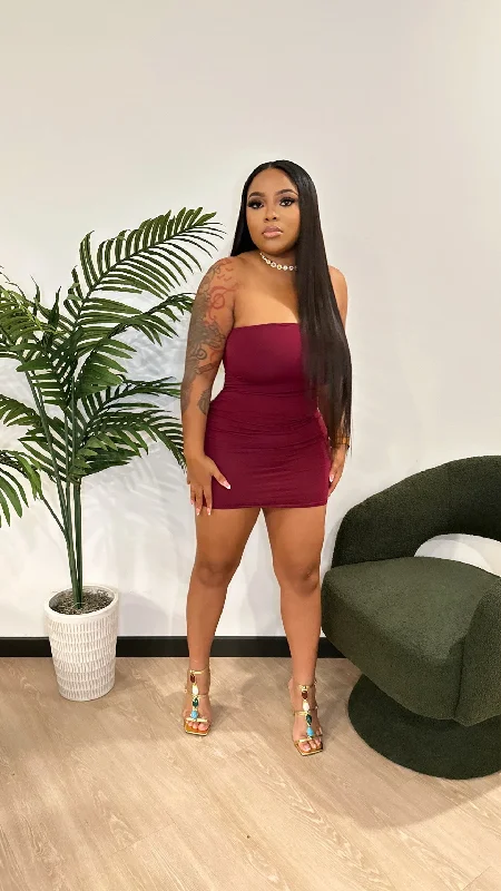 Wine Tube Dress Tunics Solid Classic