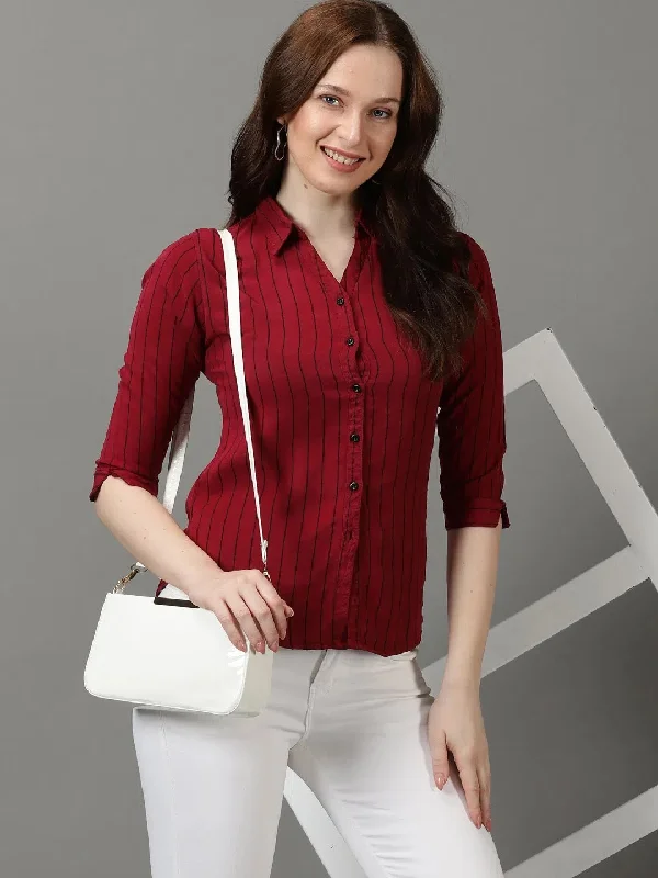 Women's Magenta Striped Shirt-AE-4146-Magenta-- Lace Blend Ribbed Blend Corduroy Blend Women's Magenta Striped Shirt-AE-4146-Magenta-- Lace Blend Ribbed Blend Corduroy Blend