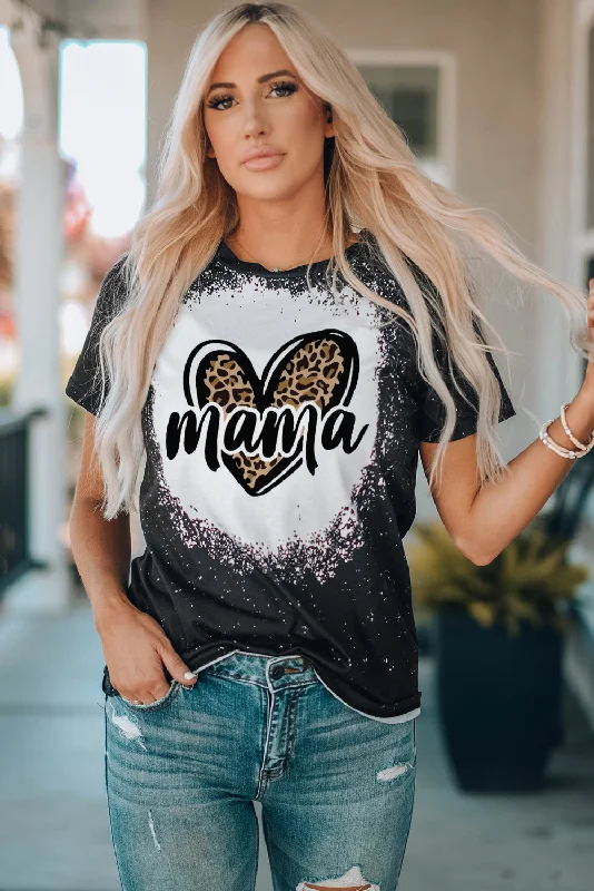 MAMA Leopard Heart Bleached T-Shirt-- Hooded Caped Shawl Collar