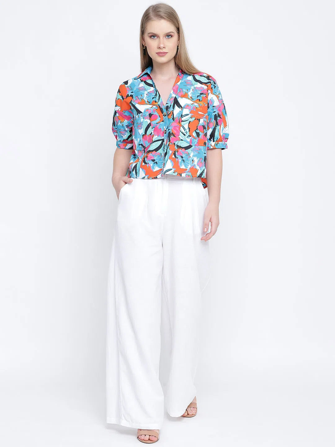 Colourful Dappled button- down shirt casual women top-- Fashionable Trendy Casual