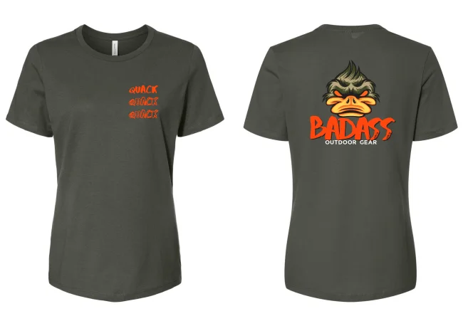 Badass Outdoor Gear Women's Quack Attack T-Shirt-- Beaded Sequined Faux Fur